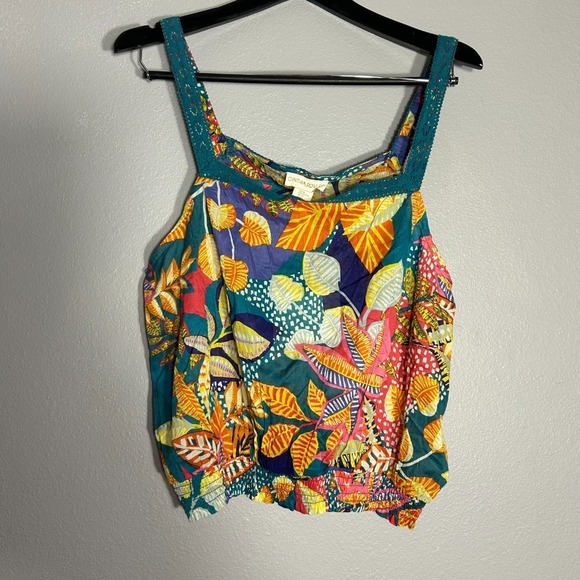 Cynthia Rowley Tops - Cynthia Rowley Floral Tank Top Sleeveless Blouse Teal Orange XL